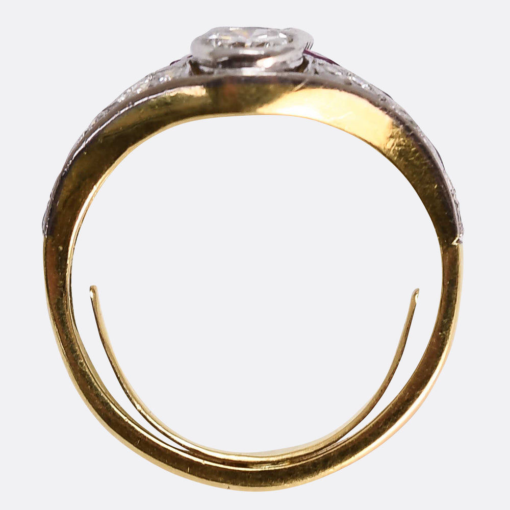 Art Deco 2-Stone Diamond & Ruby Cluster Ring