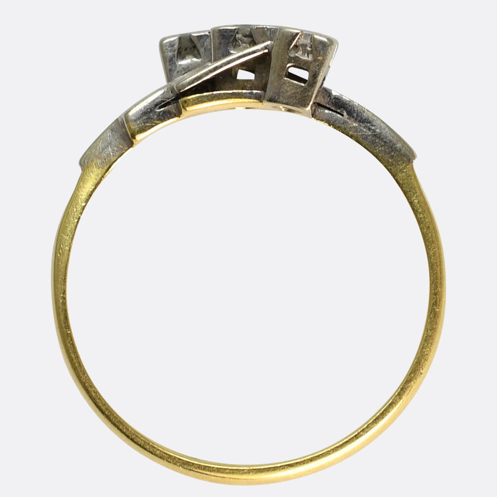 Art Deco 3-Stone Diamond Stepped Shoulder Ring