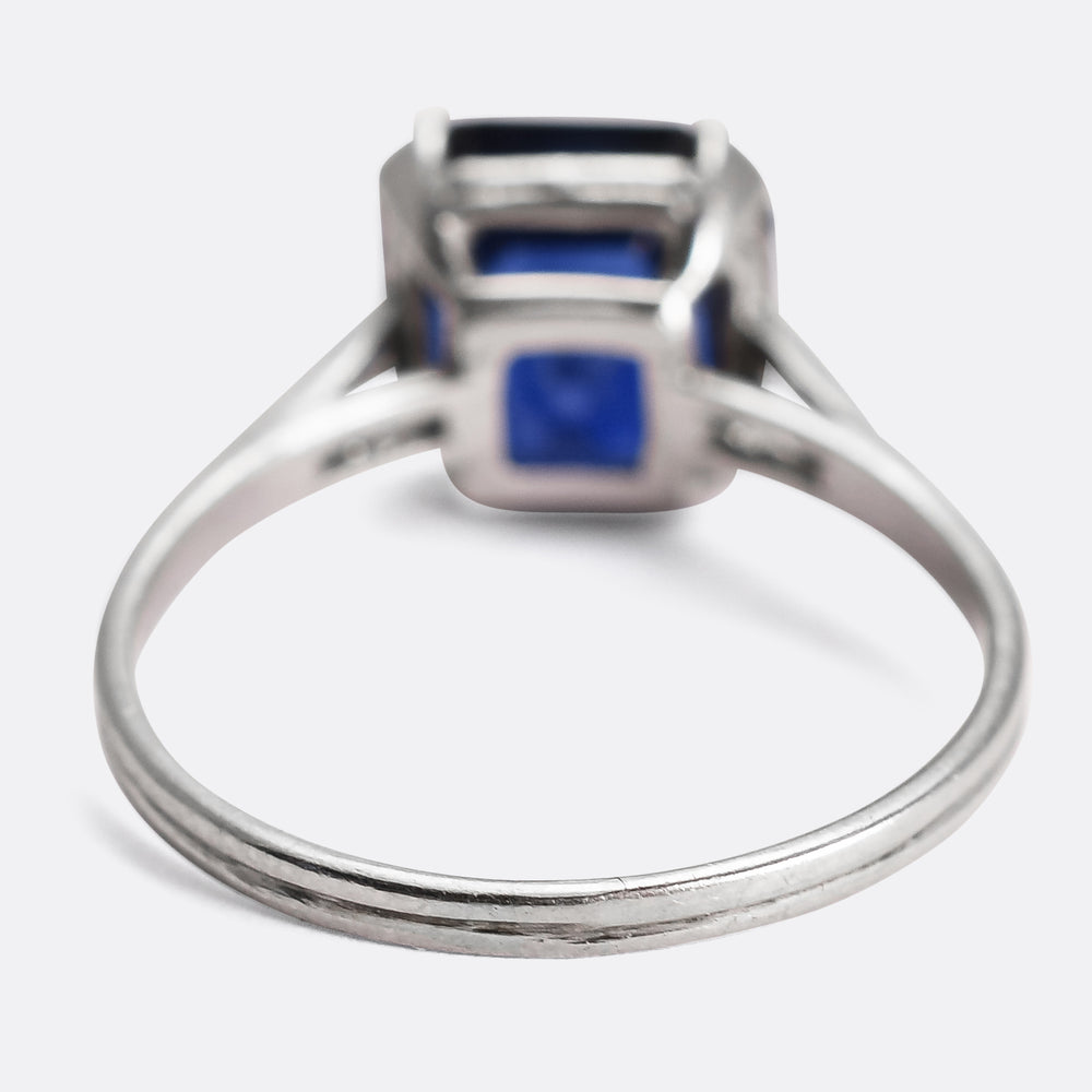 Art Deco 3.68ct Sapphire & Diamond Engagement Ring