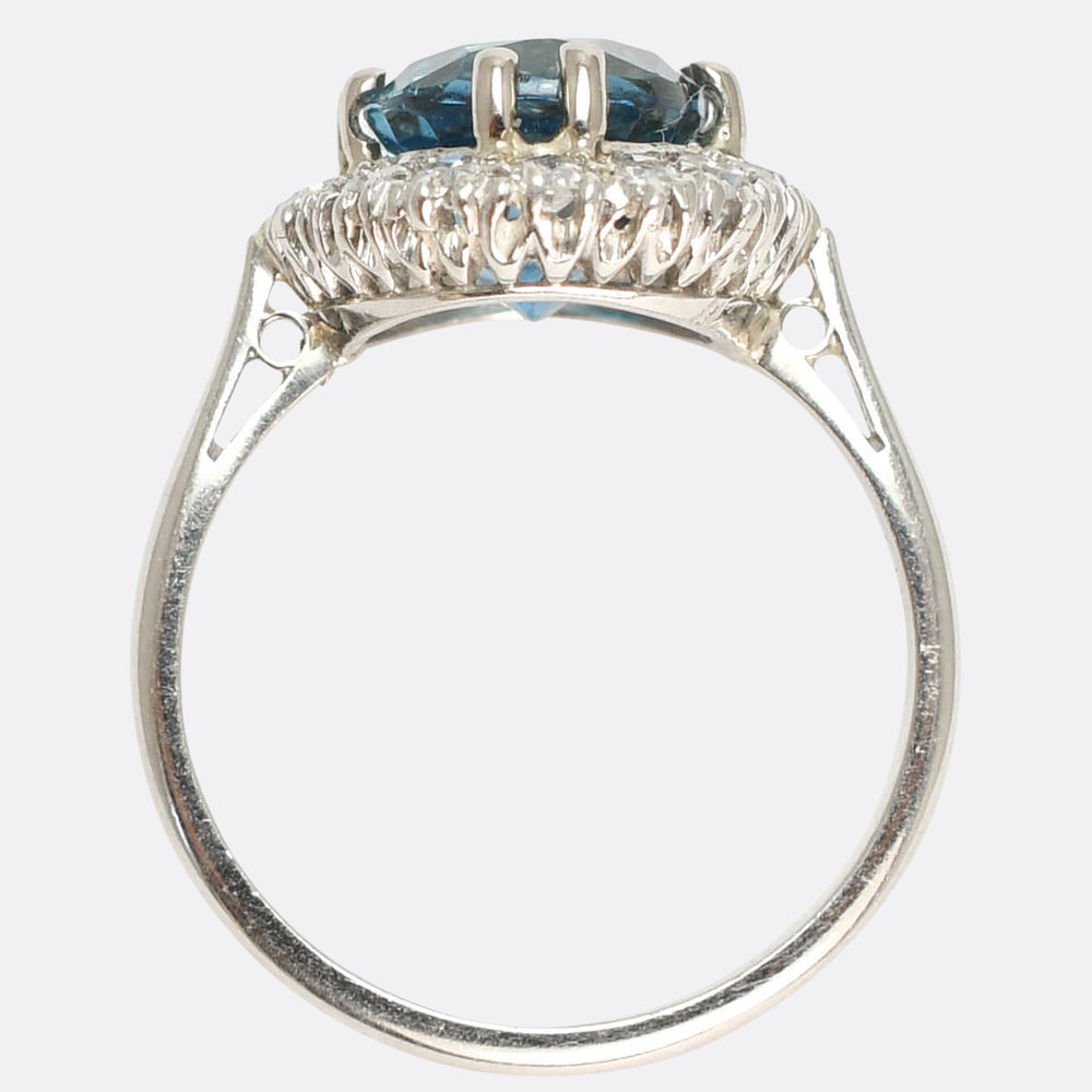 Art Deco 4.05ct Blue Zircon & Diamond Cluster Ring