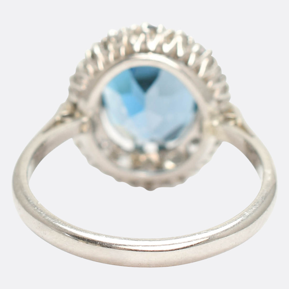 Art Deco 4.05ct Blue Zircon & Diamond Cluster Ring