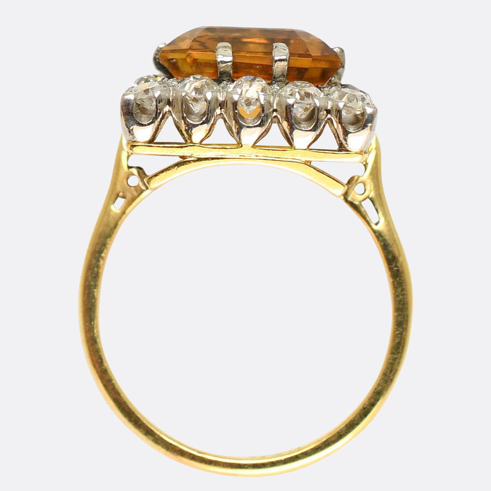 Art Deco 4.8ct Citrine & Diamond Cluster Ring