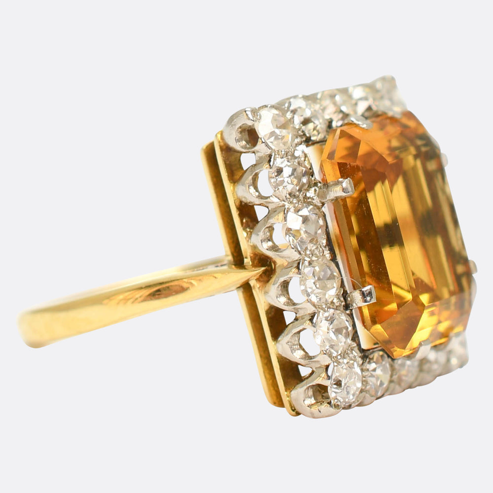 Art Deco 4.8ct Citrine & Diamond Cluster Ring