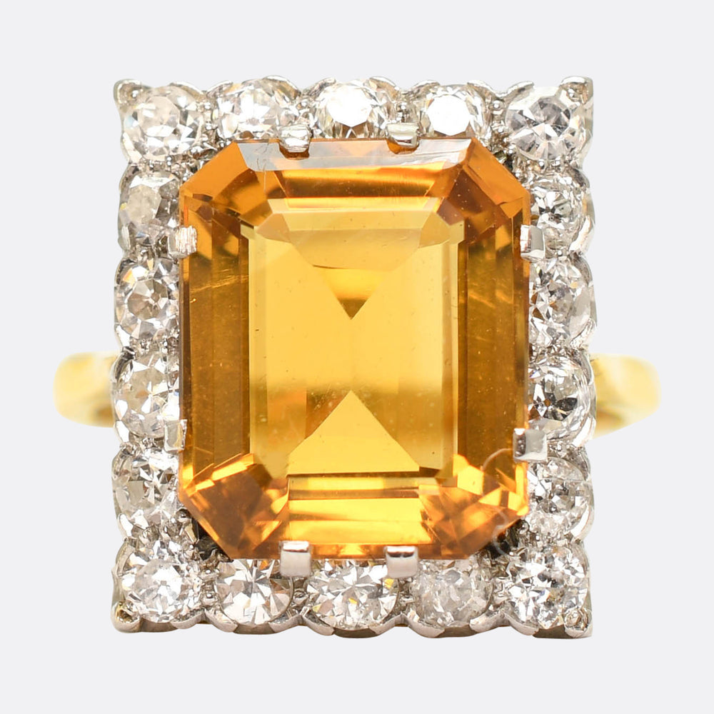 Art Deco 4.8ct Citrine & Diamond Cluster Ring