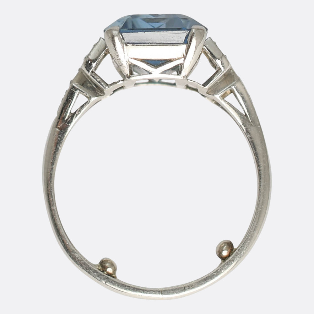 Art Deco 5.63ct Aquamarine & Diamond Ring