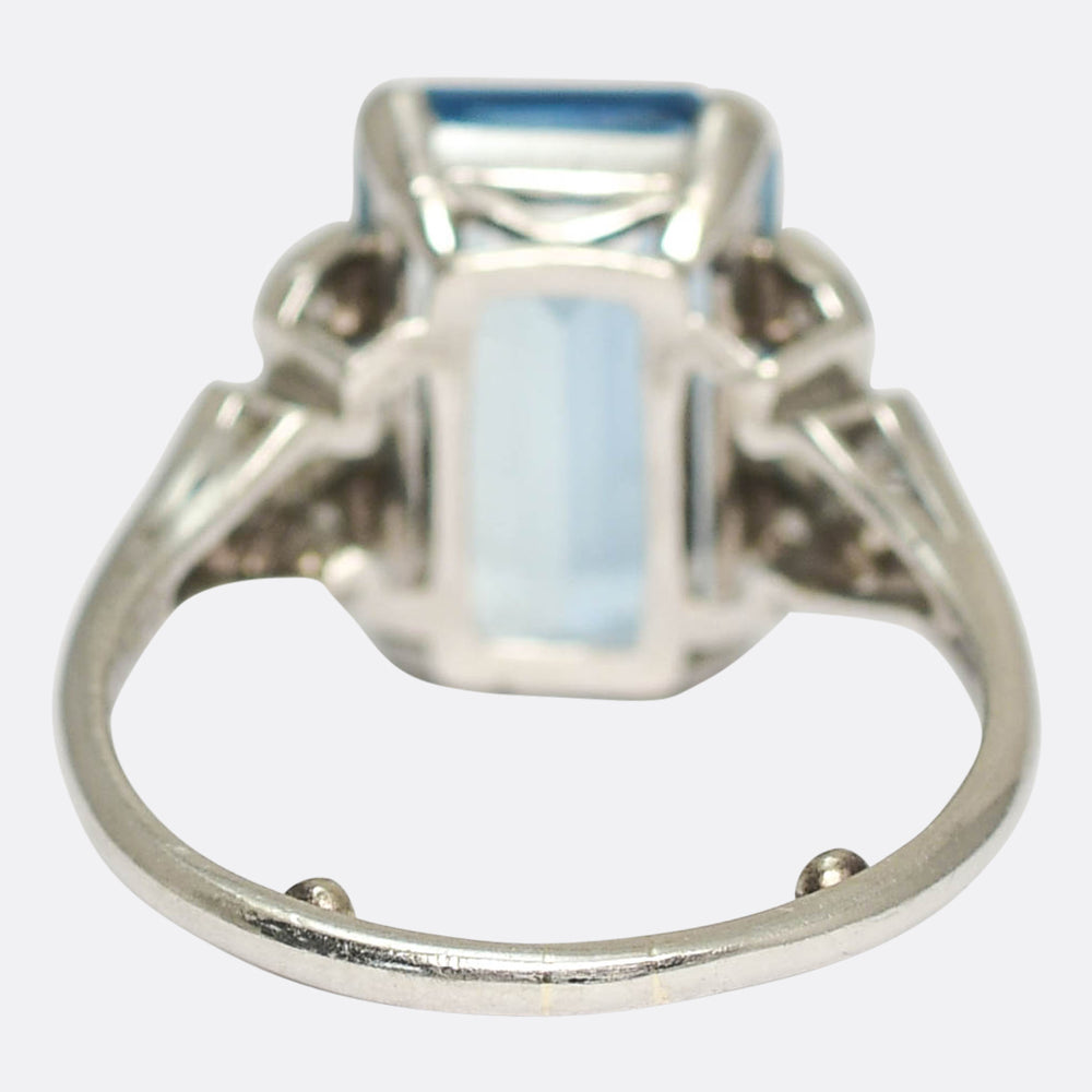 Art Deco 5.63ct Aquamarine & Diamond Ring