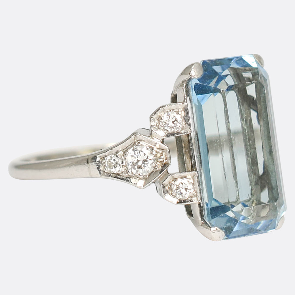 Art Deco 5.63ct Aquamarine & Diamond Ring