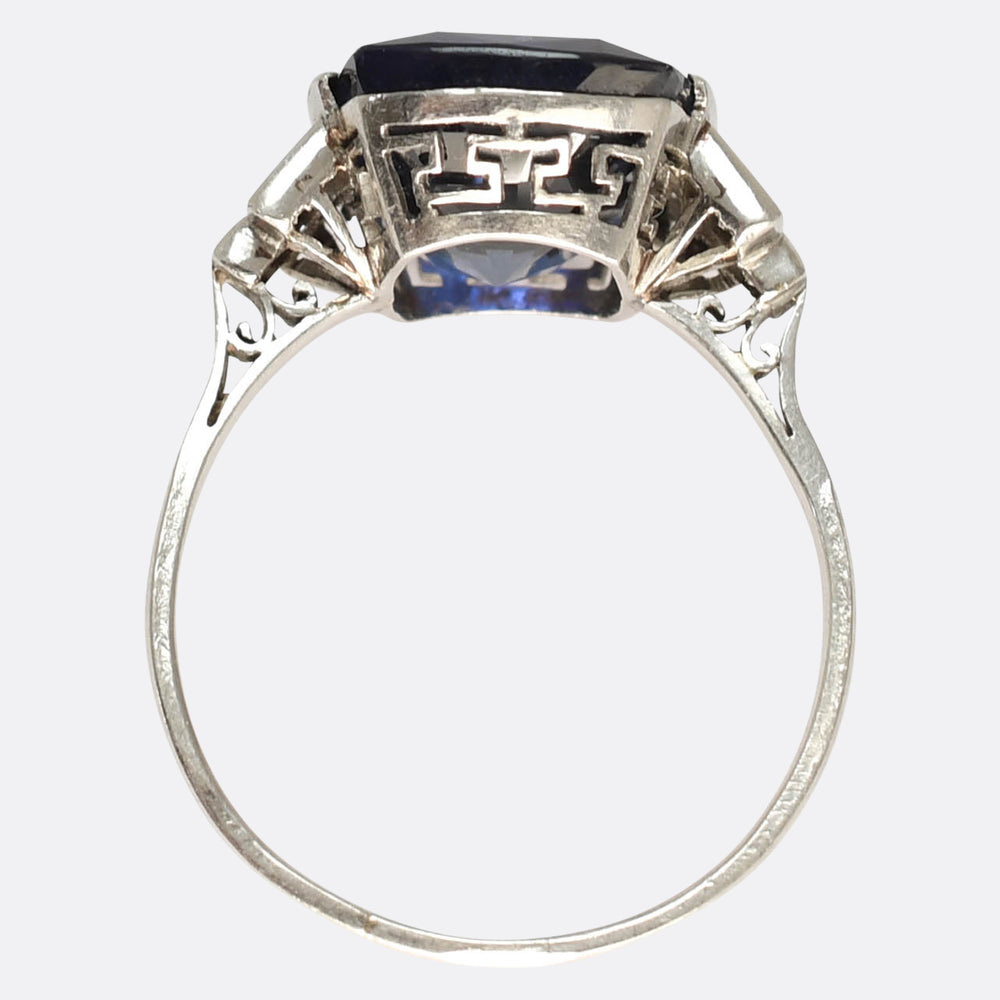 Art Deco 8ct Burma Sapphire & Baguette Cut Diamond Ring
