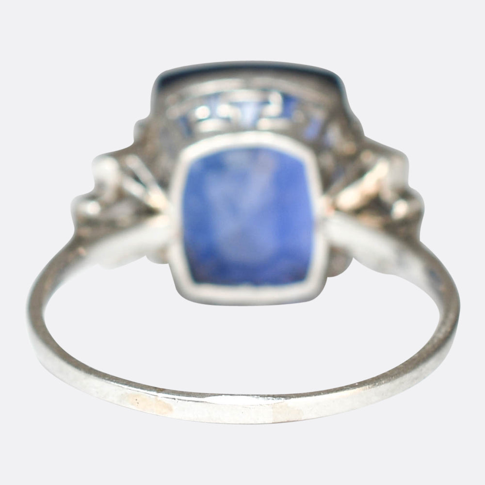 Art Deco 8ct Burma Sapphire & Baguette Cut Diamond Ring