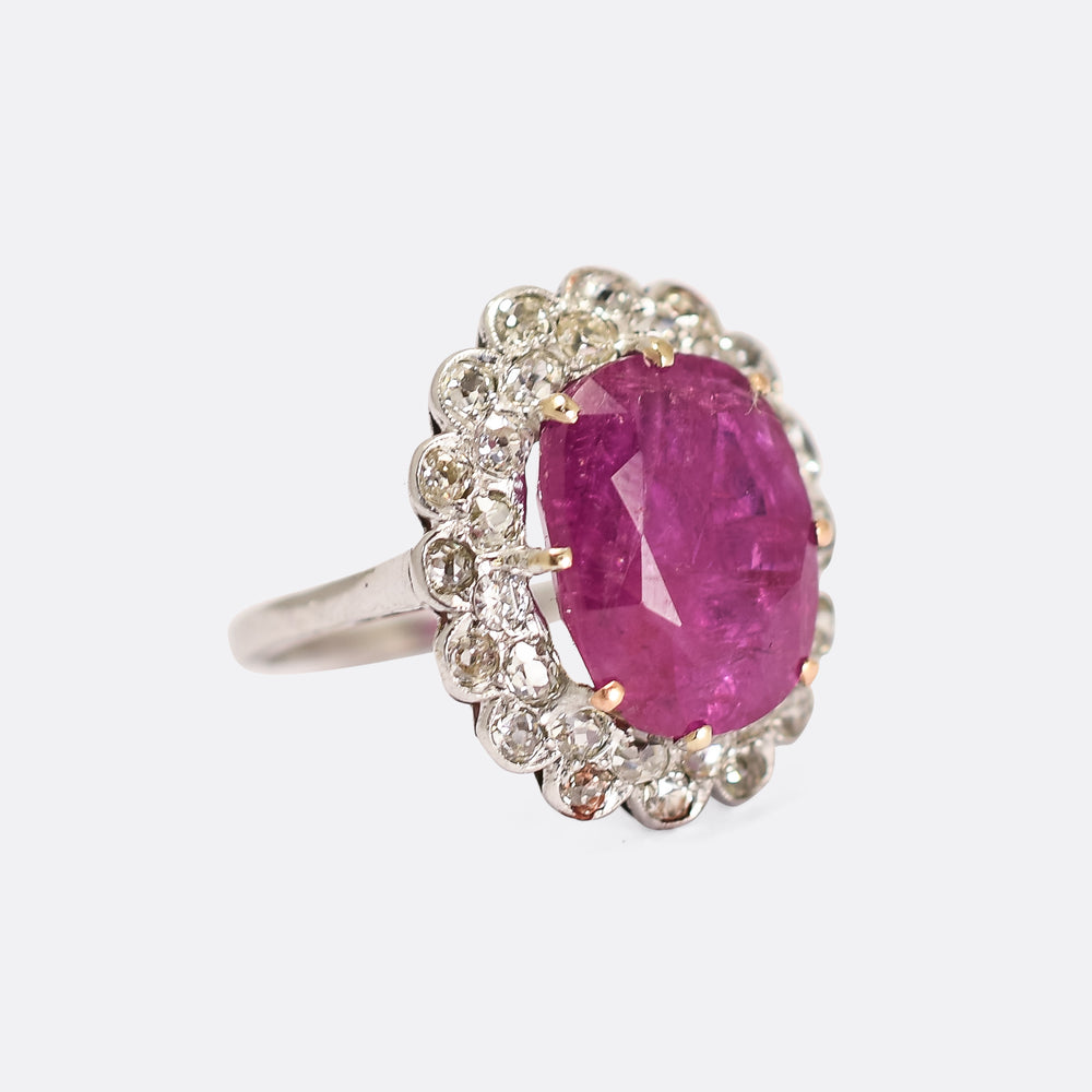 Art Deco 9.52 Carat Burma Ruby Cluster Ring