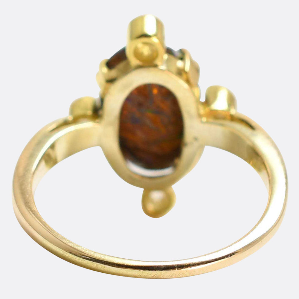 Art Deco Black Opal & Diamond Satellite Ring