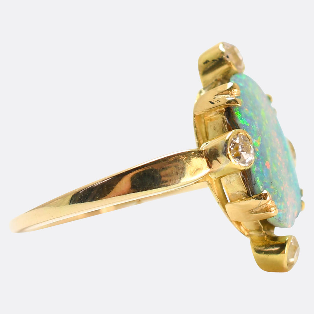 Art Deco Black Opal & Diamond Satellite Ring