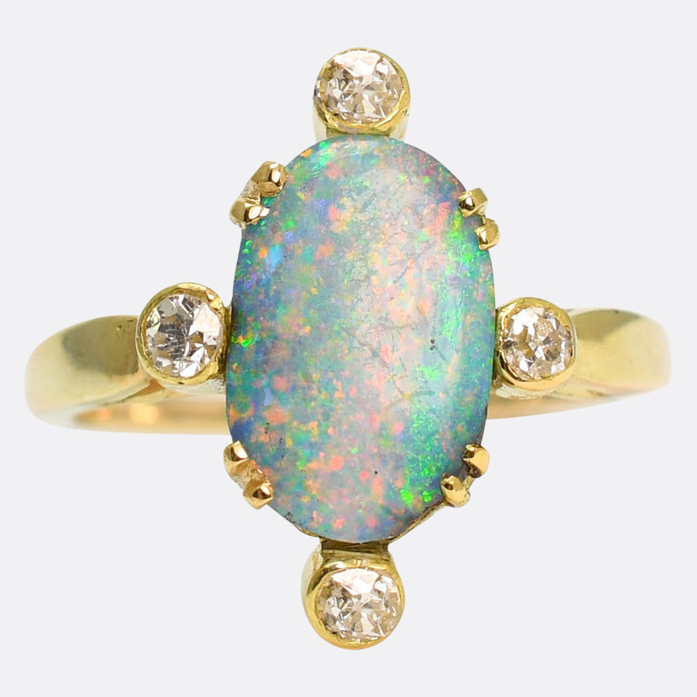 Art Deco Black Opal & Diamond Satellite Ring