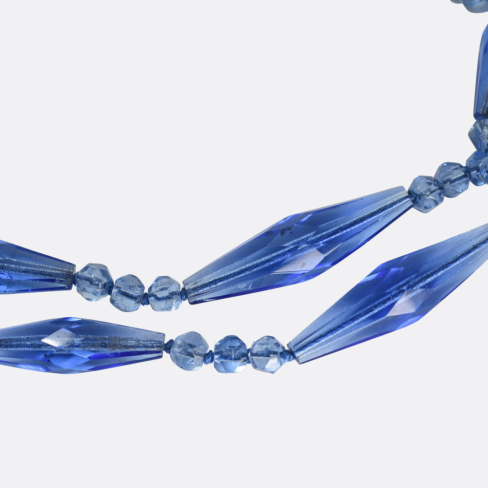 Art Deco Blue Glass Bead Sautoir Necklace