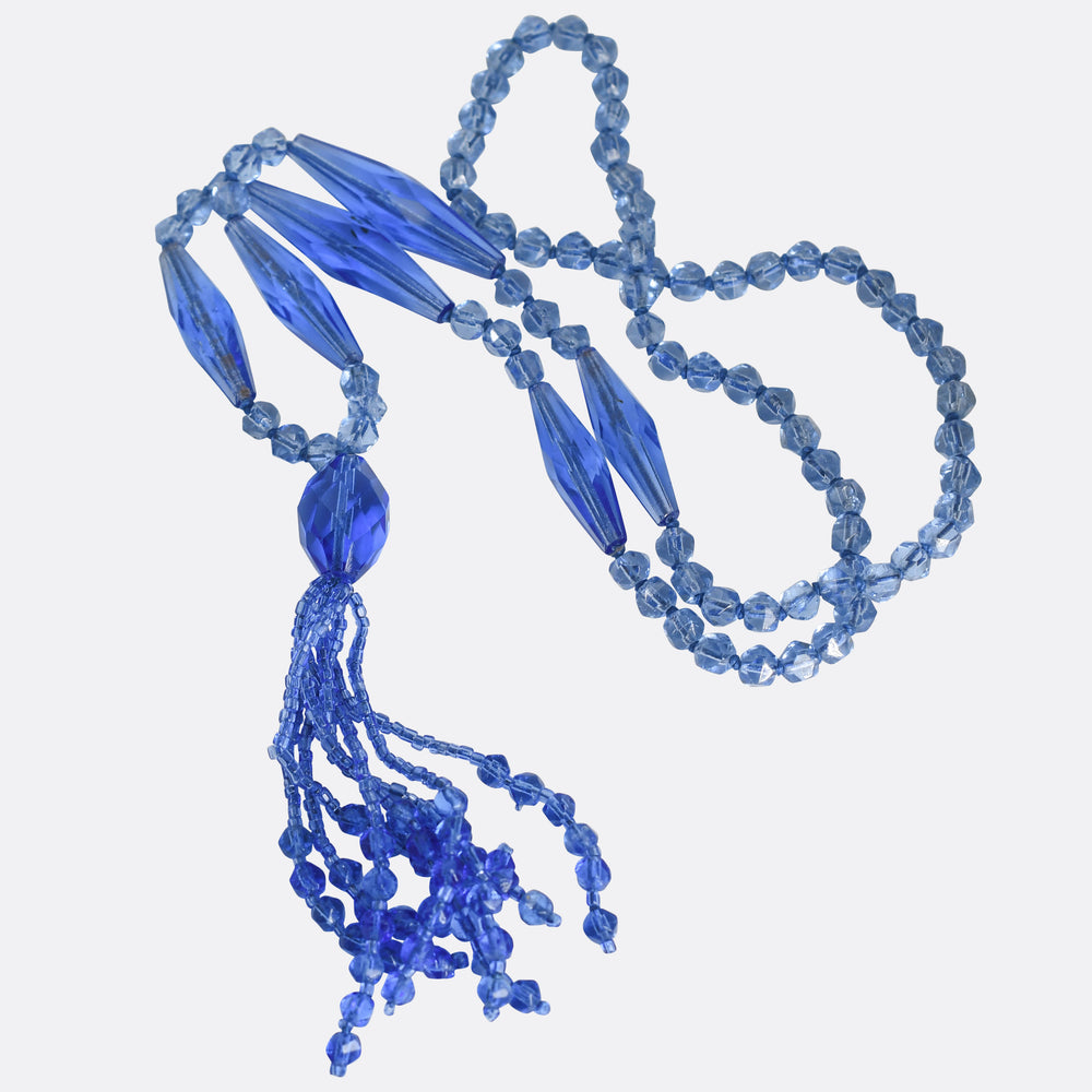 Art Deco Blue Glass Bead Sautoir Necklace
