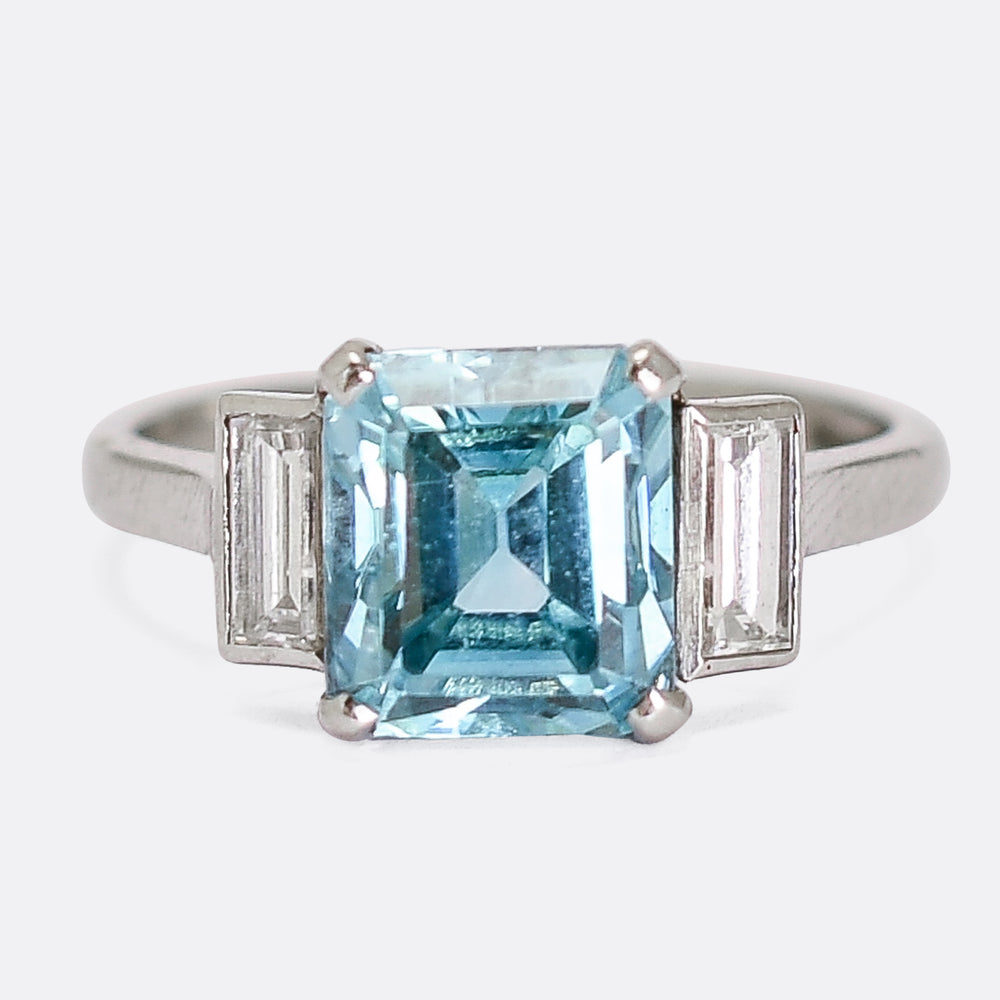 Art Deco Blue Zircon & Diamond Ring