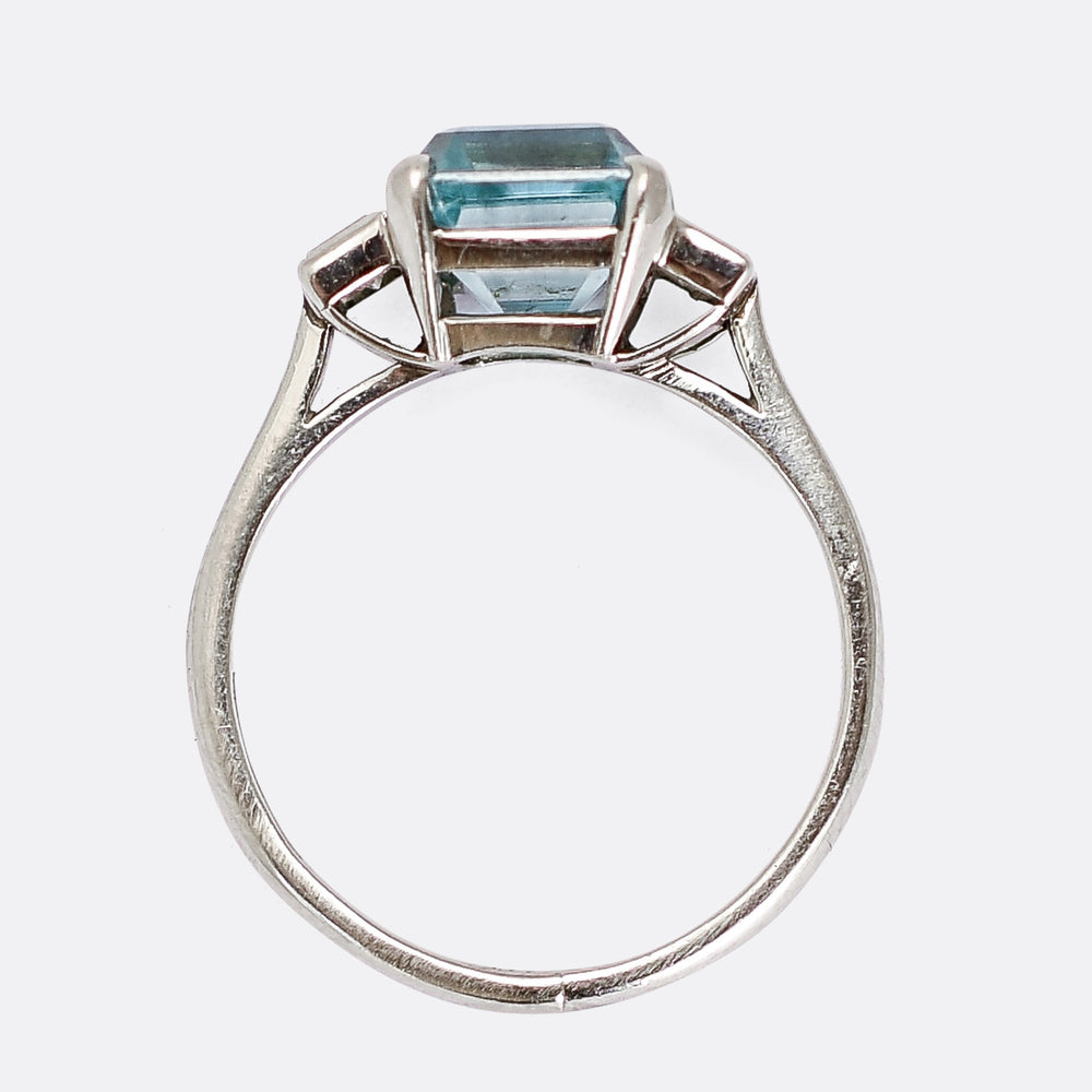 Art Deco Blue Zircon & Diamond Ring