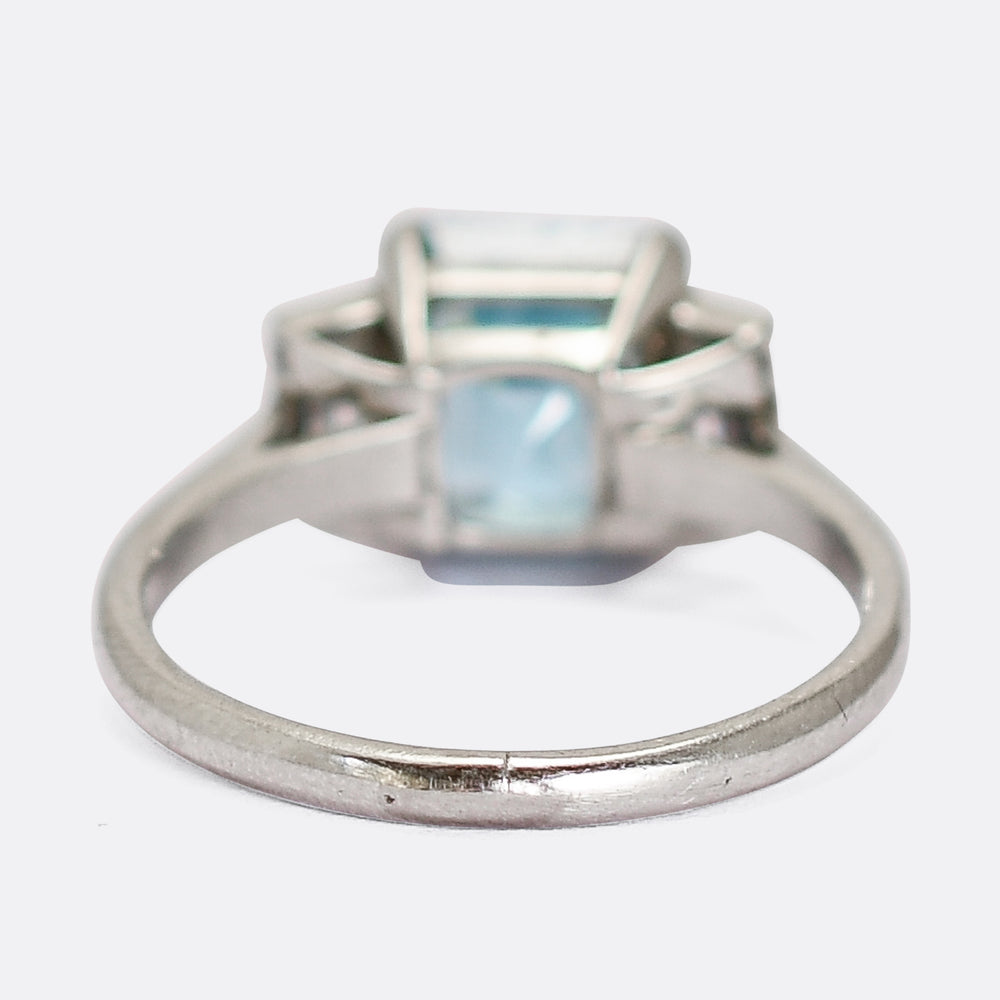 Art Deco Blue Zircon & Diamond Ring