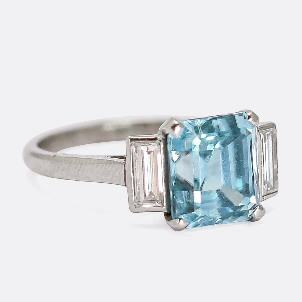 Art Deco Blue Zircon & Diamond Ring