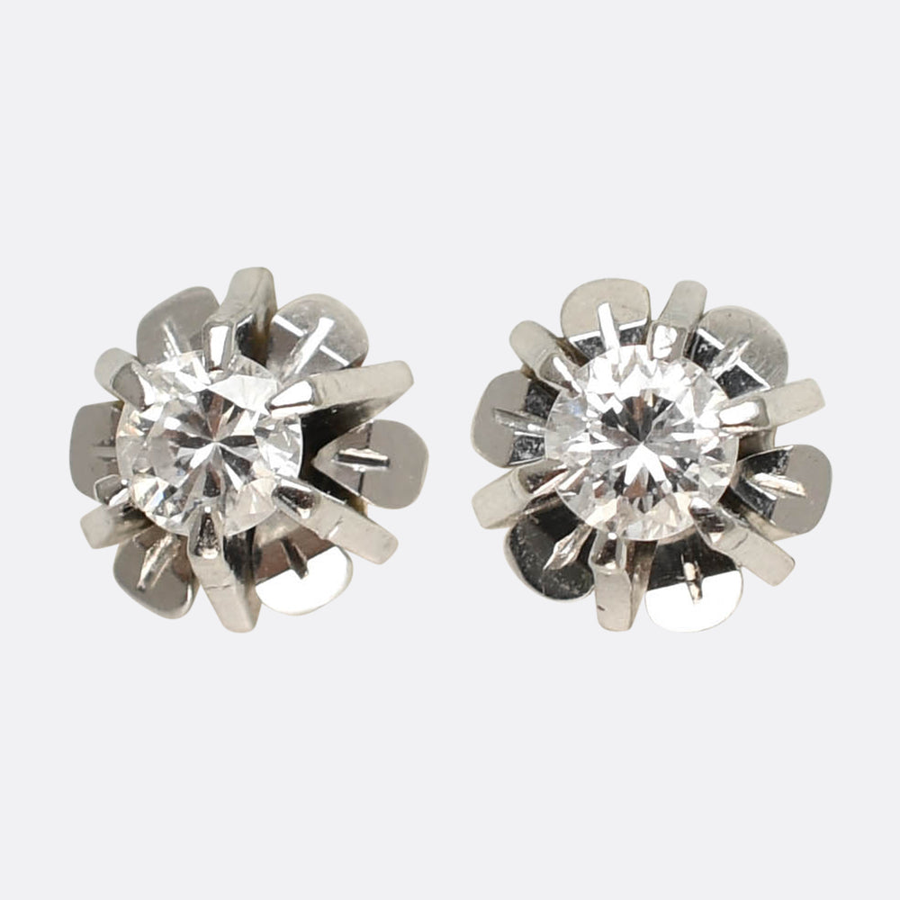 Art Deco Diamond Flower Stud Earrings