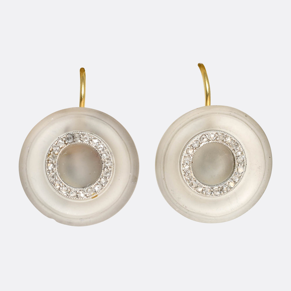 Art Deco Diamond Halo Rock Crystal Earrings