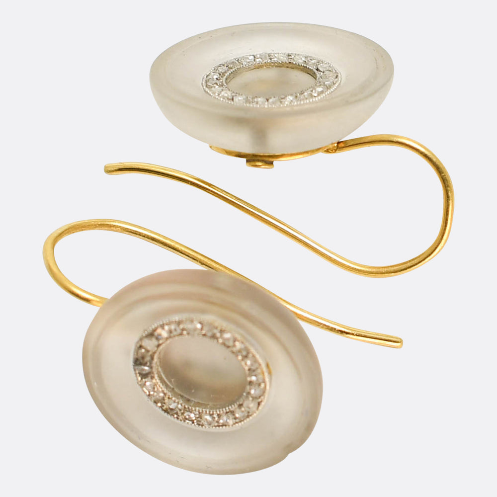 Art Deco Diamond Halo Rock Crystal Earrings