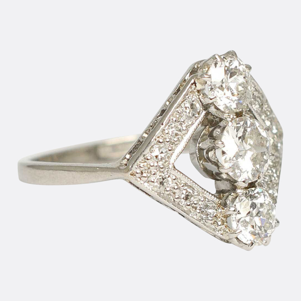 Art Deco Diamond Openwork Trilogy Ring