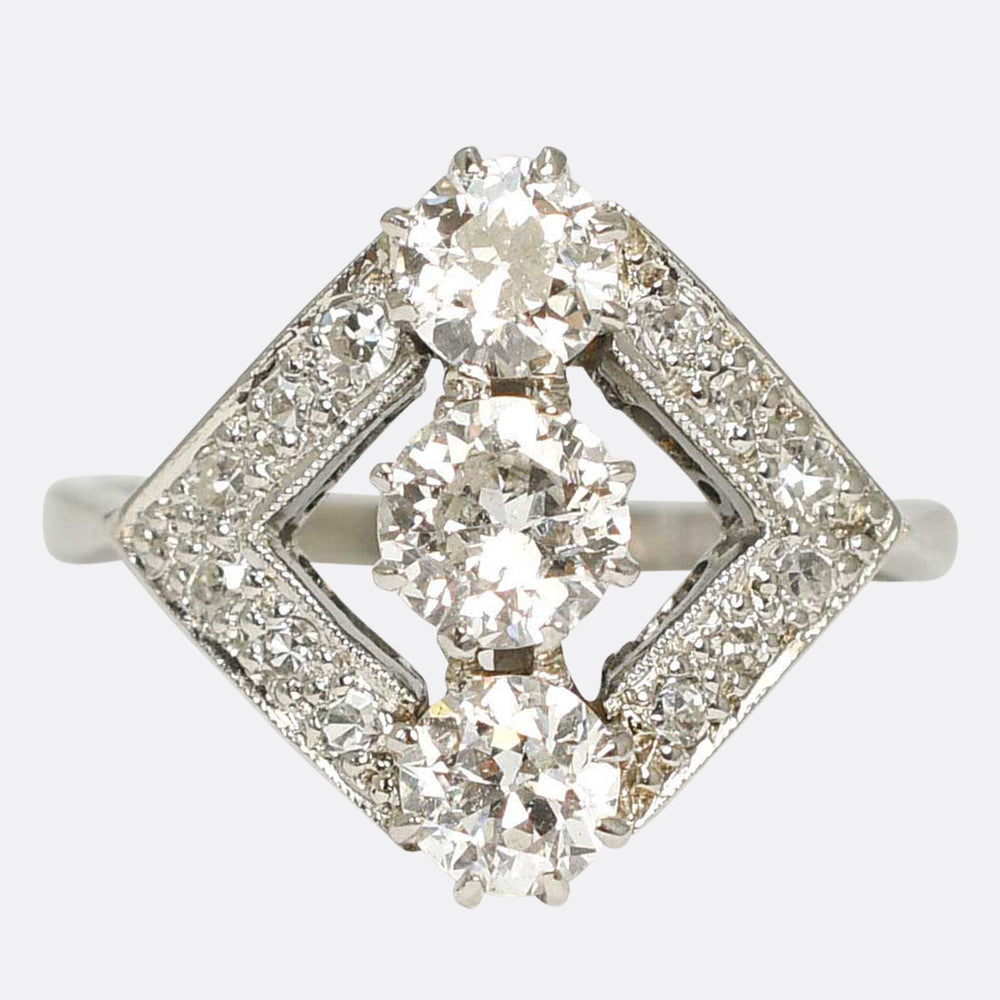 Art Deco Diamond Openwork Trilogy Ring