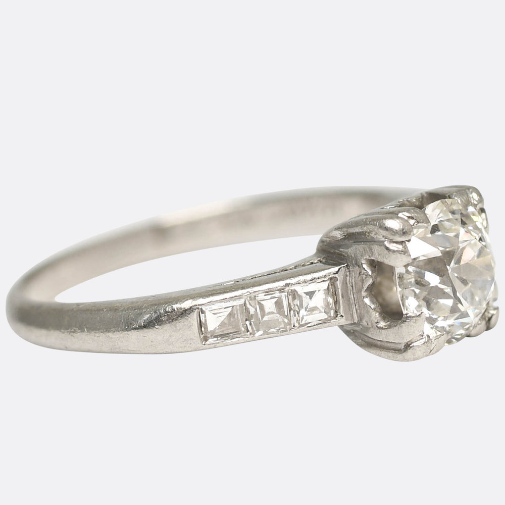 Art Deco Diamond Platinum Solitaire Engagement Ring