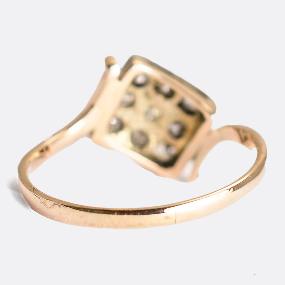 Art Deco Diamond Square Cluster Crossover Ring