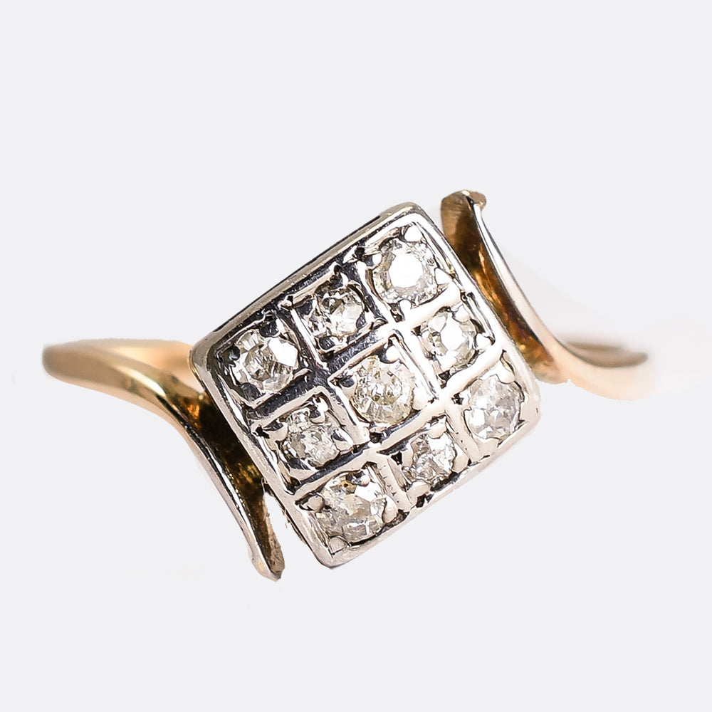 Art Deco Diamond Square Cluster Crossover Ring