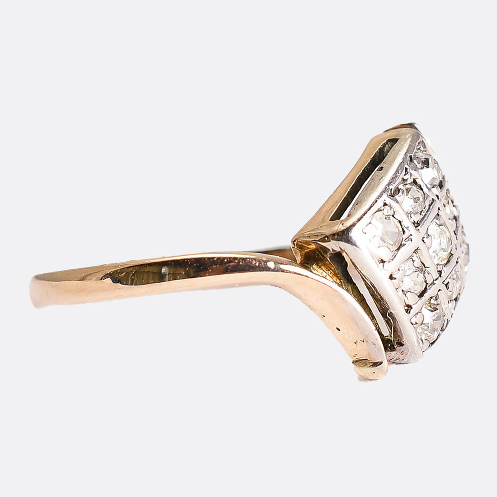Art Deco Diamond Square Cluster Crossover Ring