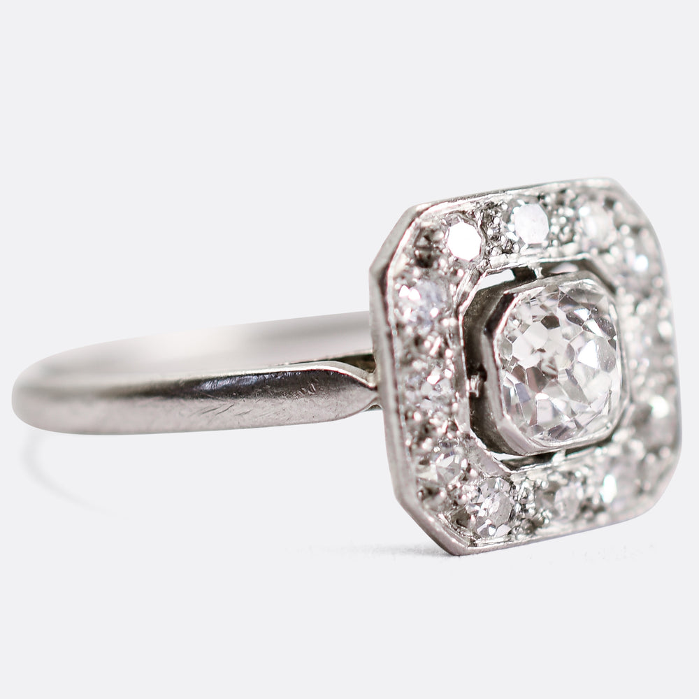 Art Deco Diamond Square Halo Cluster Ring