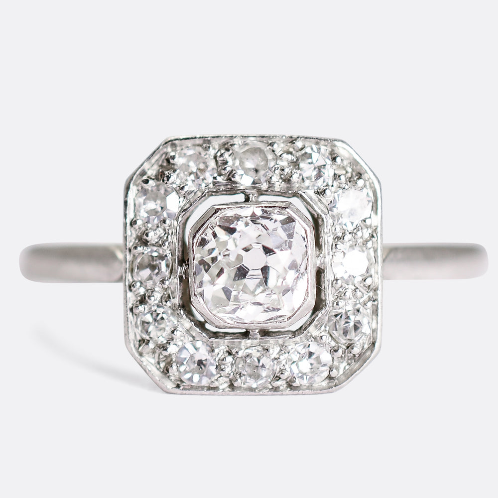 Art Deco Diamond Square Halo Cluster Ring