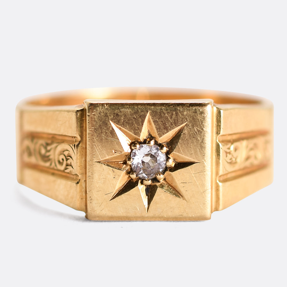 Art Deco Diamond Star Signet Ring
