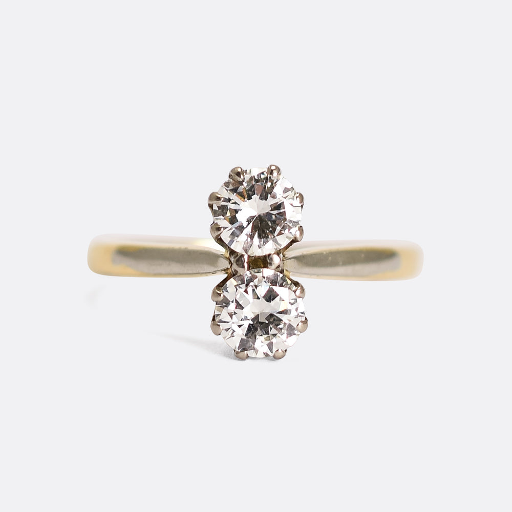 Art Deco Diamond Toi et Moi Engagement Ring