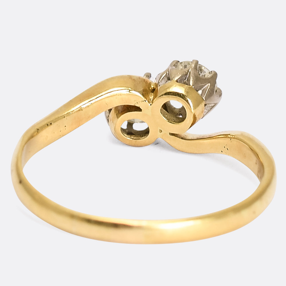 Art Deco Diamond Toi et Moi Engagement Ring