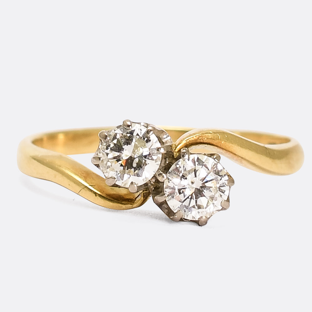 Art Deco Diamond Toi et Moi Engagement Ring