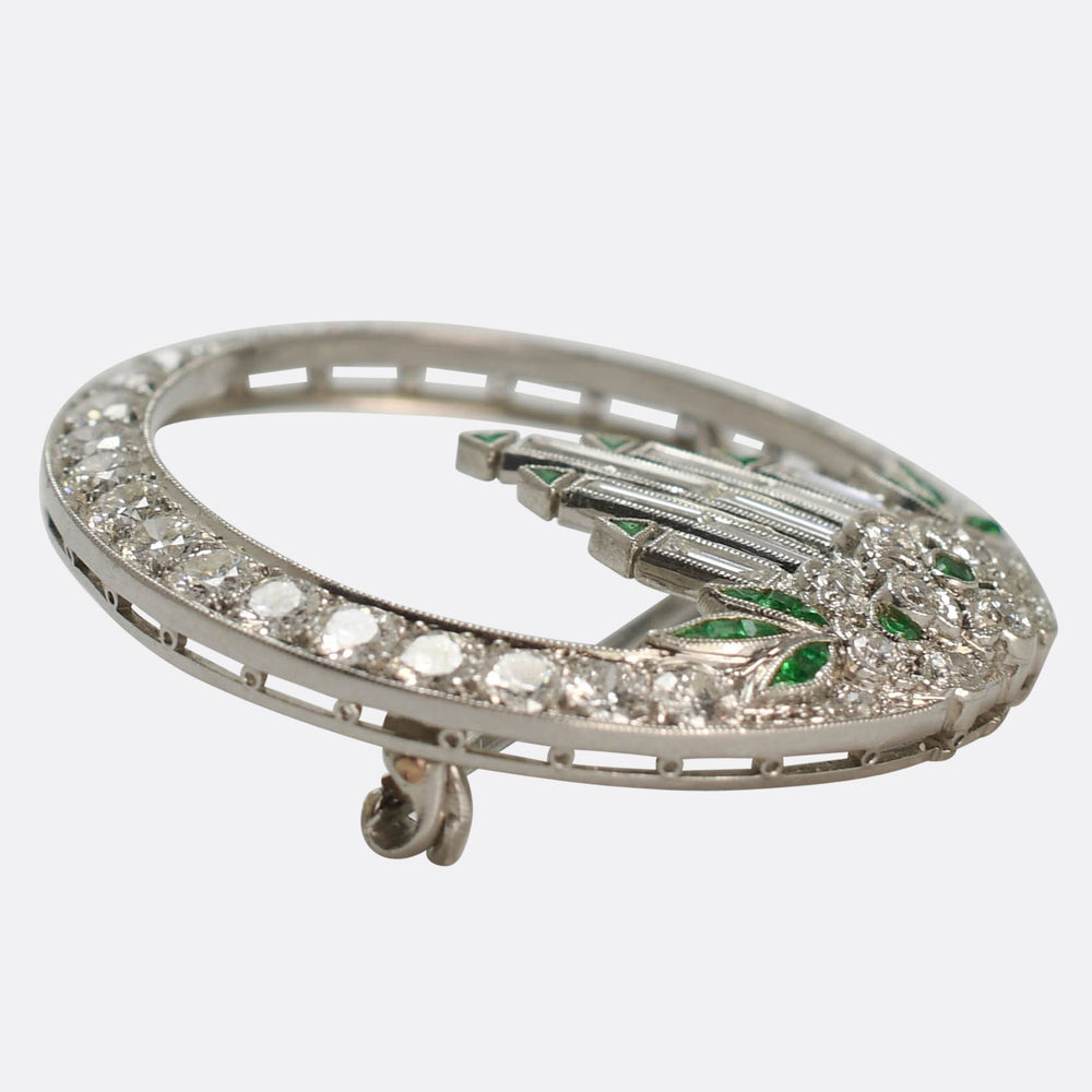 Art Deco Diamond & Emerald Advent Candle Wreath Brooch