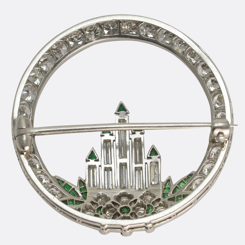 Art Deco Diamond & Emerald Advent Candle Wreath Brooch