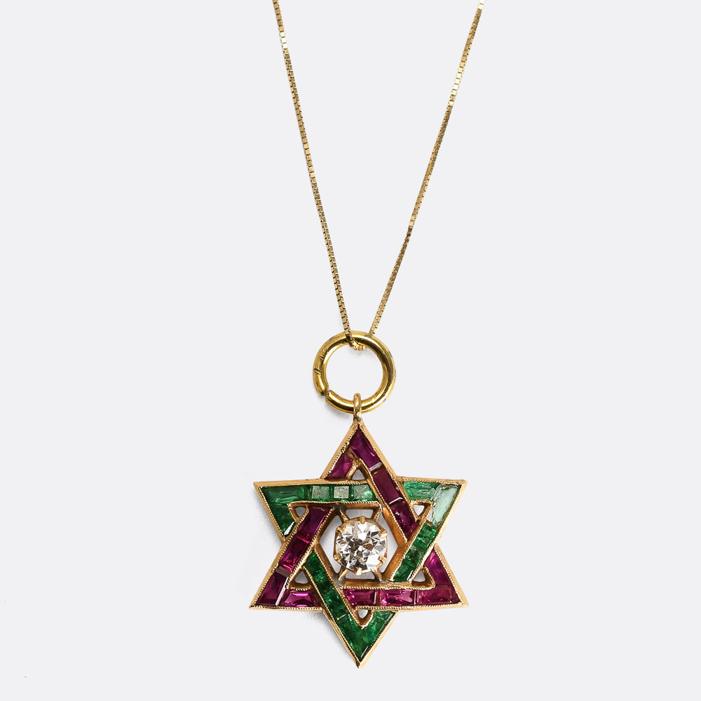 Art Deco Diamond, Emerald & Ruby Star Charm