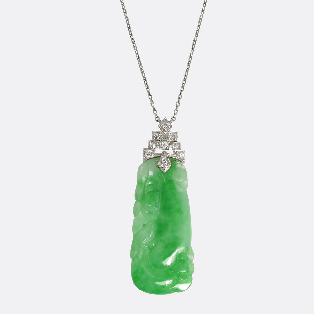Art Deco Diamond & Jade Panel Platinum Necklace