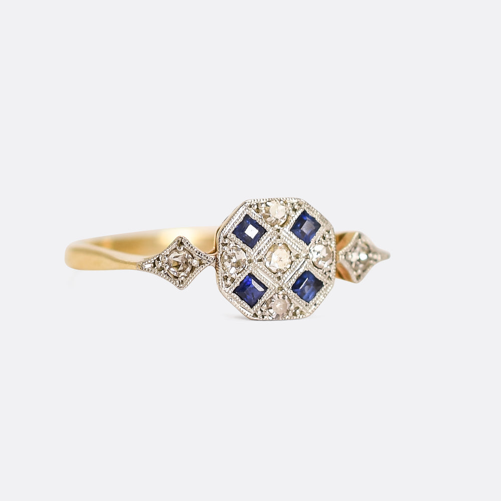 Art Deco Diamond & Sapphire Cluster Ring