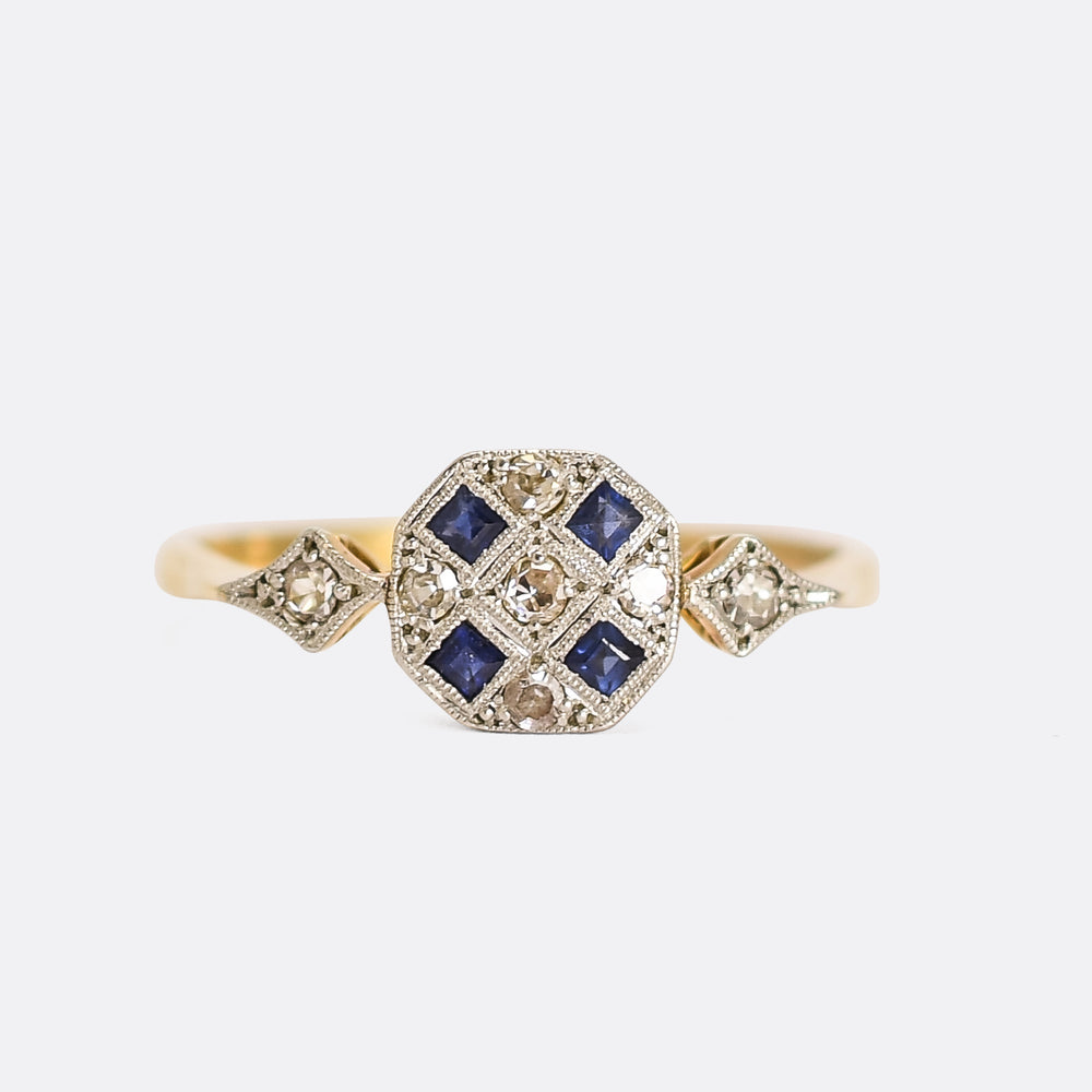 Art Deco Diamond & Sapphire Cluster Ring