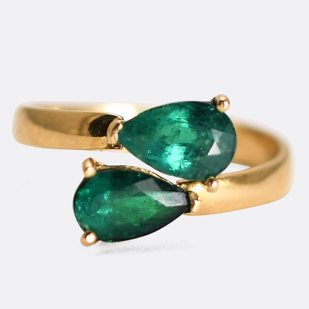 Art Deco Emerald Toi et Moi Ring