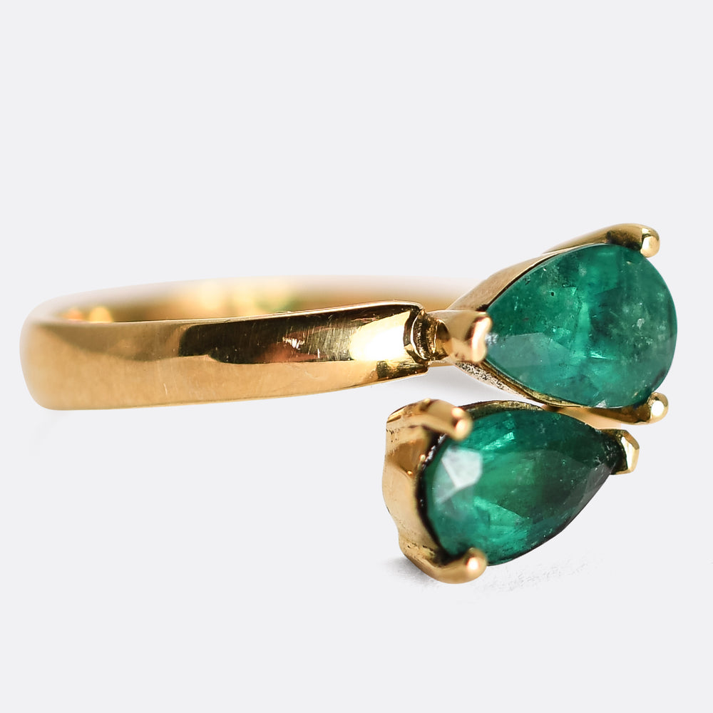 Art Deco Emerald Toi et Moi Ring