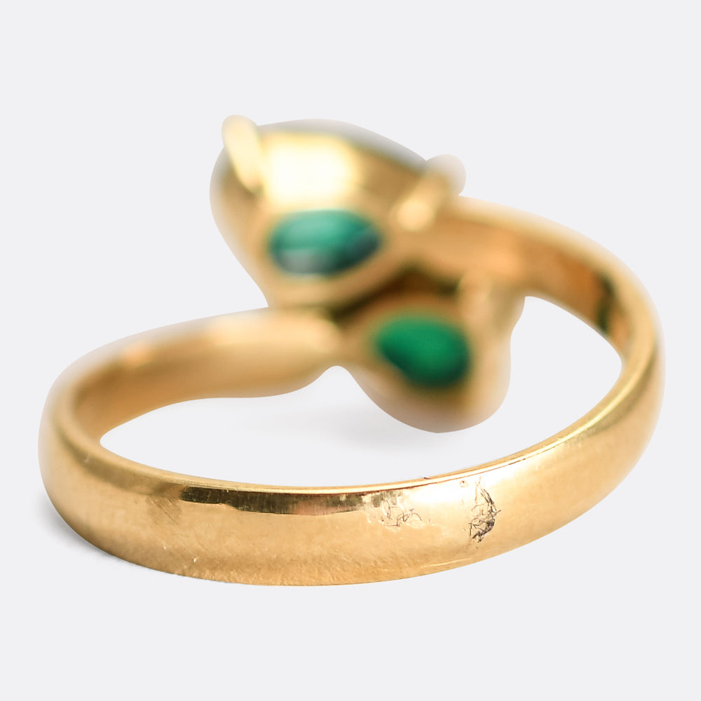 Art Deco Emerald Toi et Moi Ring