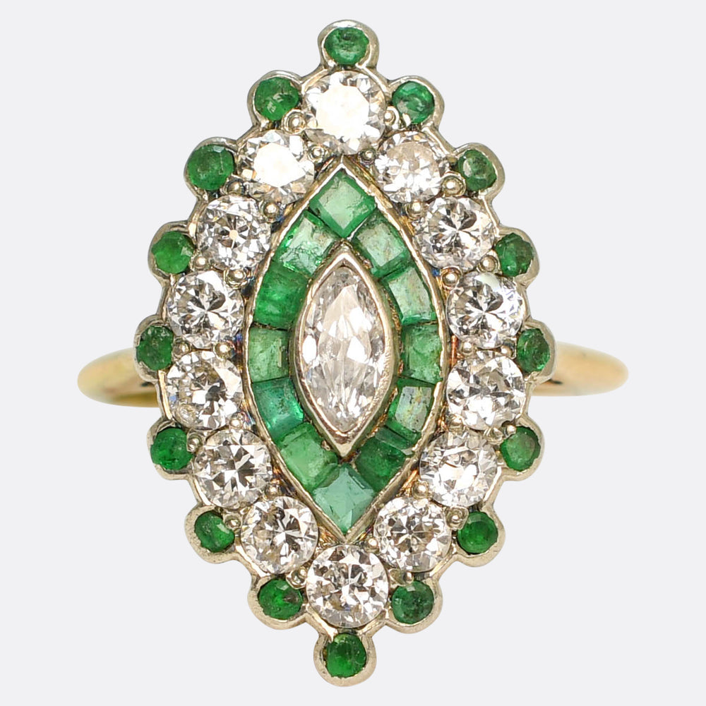 Art Deco Emerald & Diamond Cluster Ring