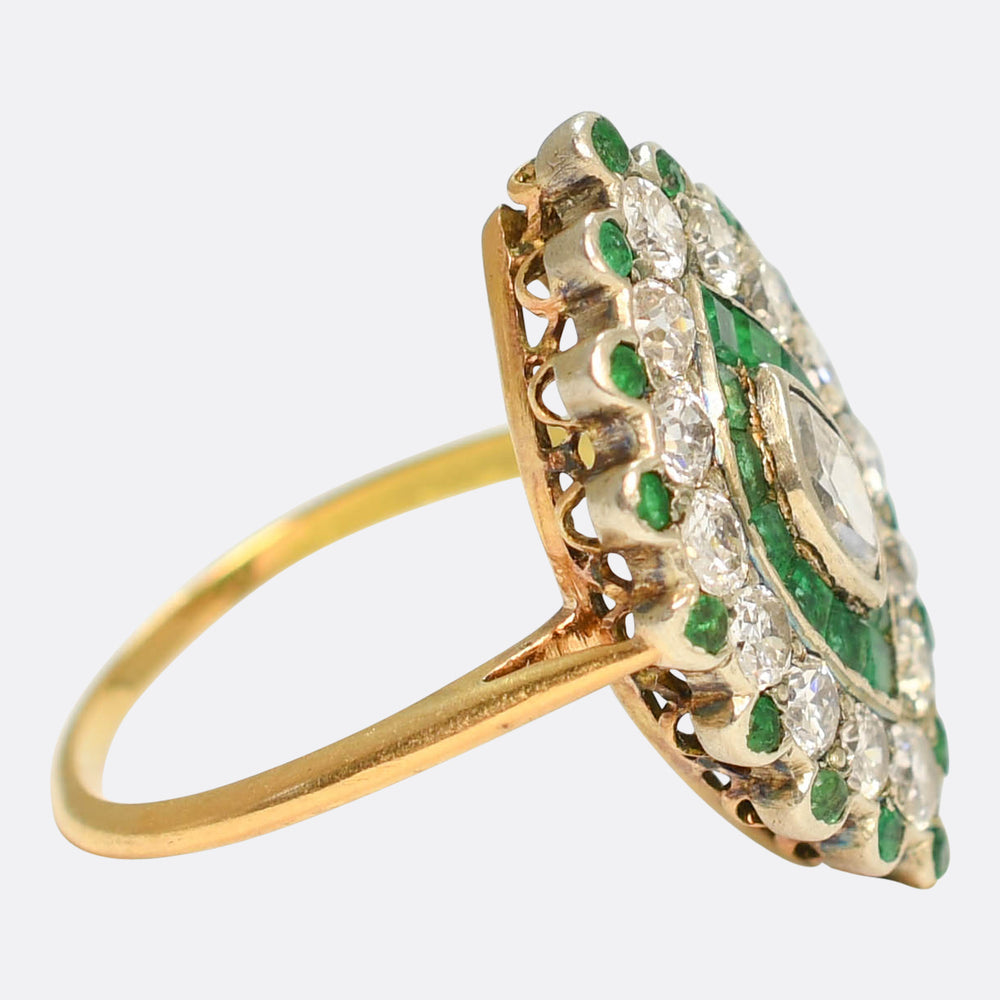 Art Deco Emerald & Diamond Cluster Ring