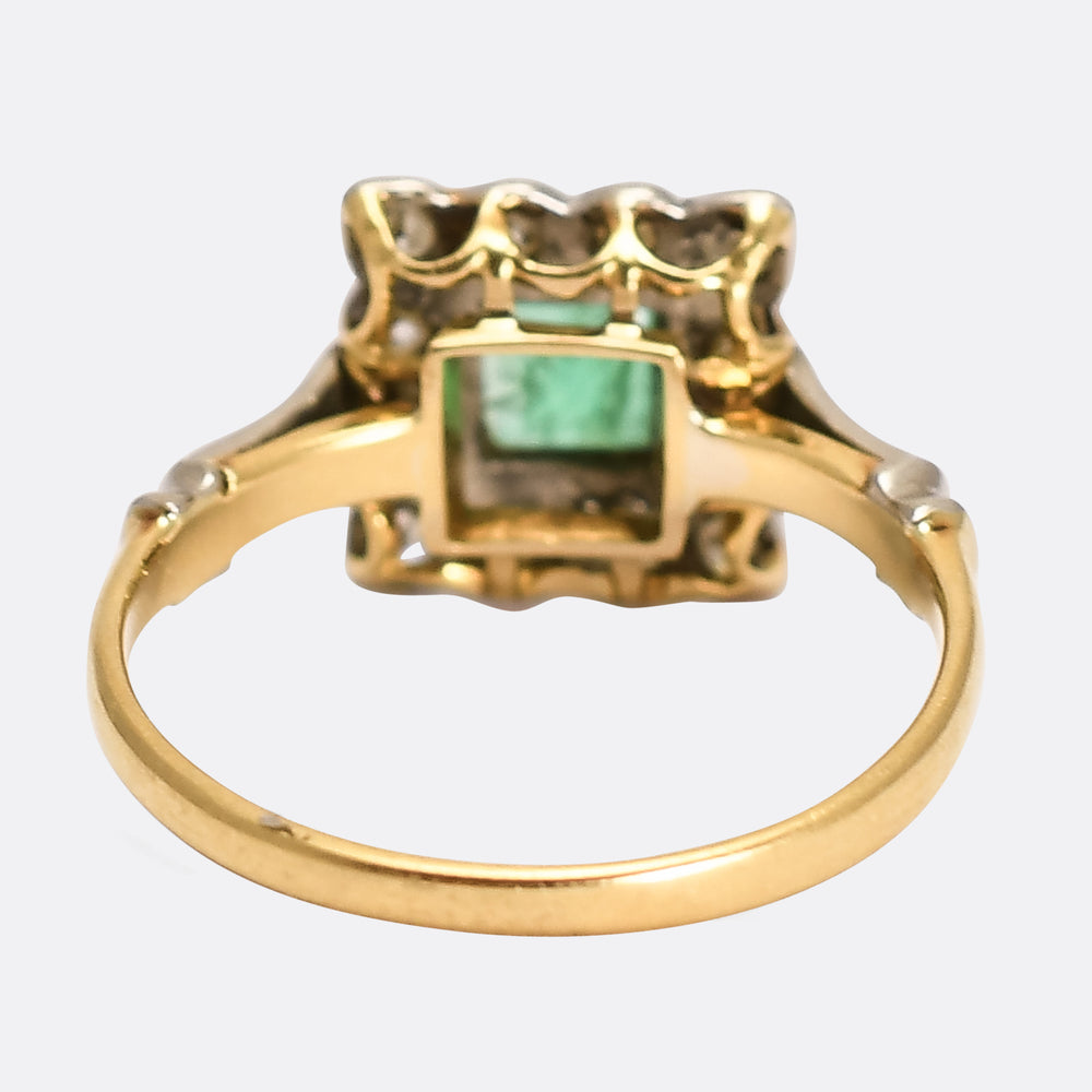 Art Deco Emerald & Diamond Square Cluster Ring